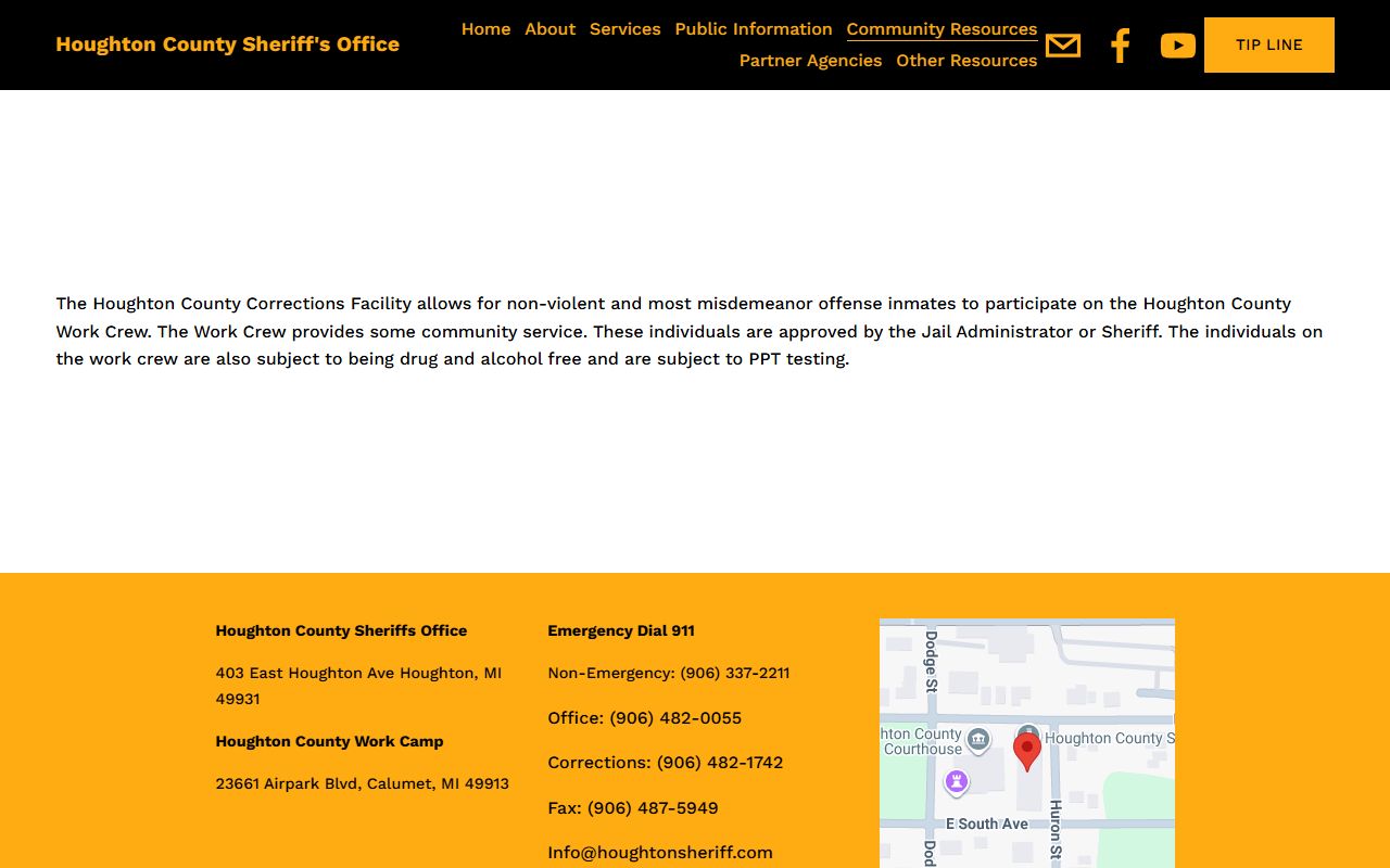 Houghton County Work Camp work release and work crew inmate program source page