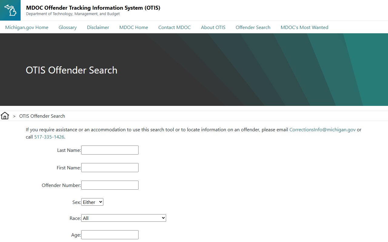 Keweenaw County inmate records MDOC OTIS search form for sentenced state prisoners