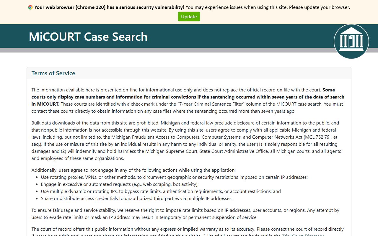 Keweenaw County court records after arrest MiCOURT case search portal